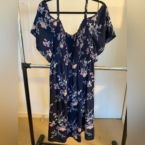 Torrid Floral Print Smocked Cold Shoulder Dress